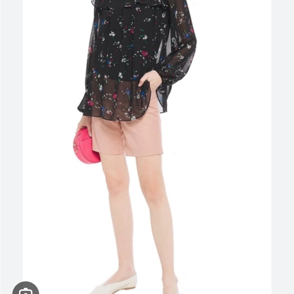 Maje Letra Ruffled Black Floral-Print Chiffon Blouse